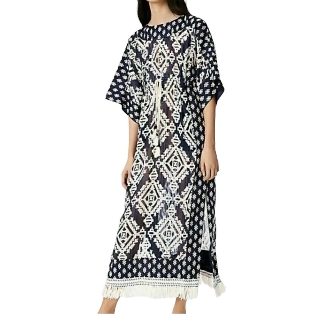 NWT Tory Burch Beatrice Tapestry Geo Caftan Fringe Dress Size 2